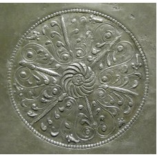 Silver dish, disc with sun symbol in the center